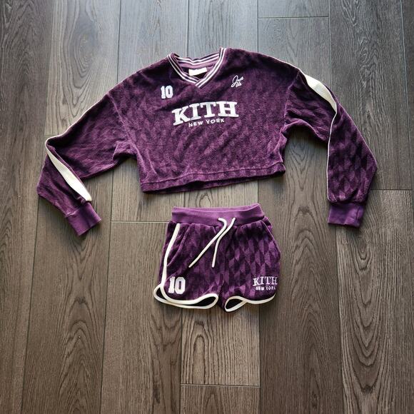 Kith Kids Cropped Velour Soccer Sweatshirt and shorts, xs - Picture 1 of 6